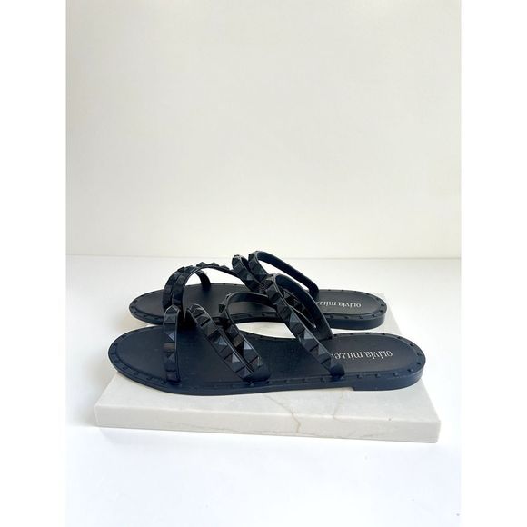 Womens Studded Black Slide Sandals - Picture 1 of 6